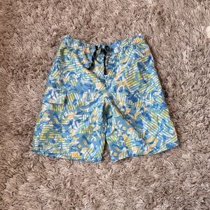 L.L. Bean Blue and Yellow Patterned Swim Shorts
